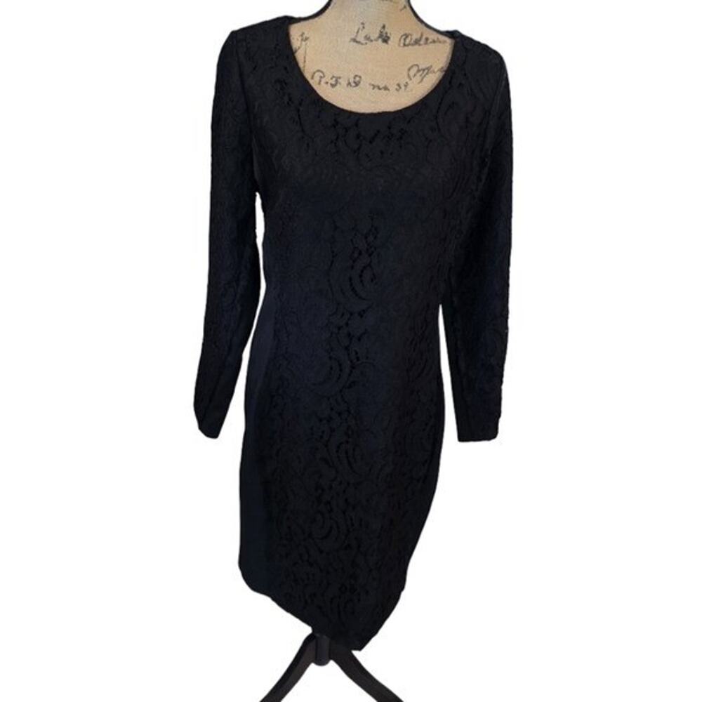 Metaphor Womens Black Floral Lace Long Sleeve Sheath Dress Size Large L LBD